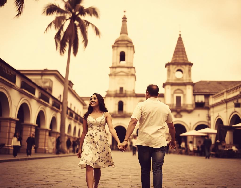 Eduardo and Pilar walking hand in hand through Intramuros
